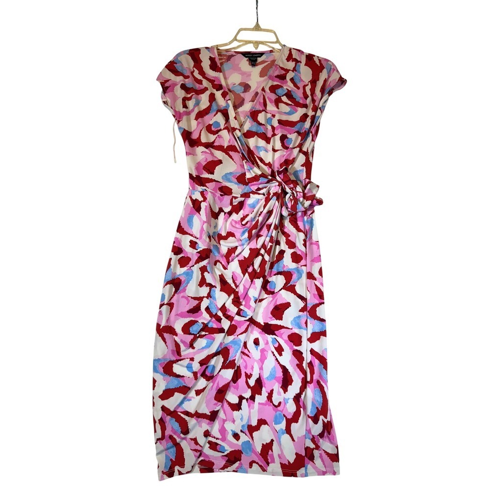 Maggy London Wrap Dress Abstract Print Midi Cap Sleeve size 4 - Picture 1 of 3